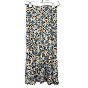 AlexaChung Beige and Blue Floral Midi Skirt US 2